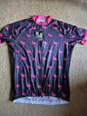 Pink Flamingo Cycling Jersey - Black Background